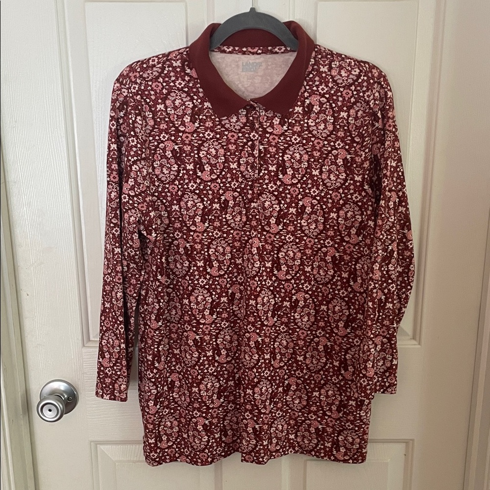 Lands' End Burgundy Floral Button Down Shirt